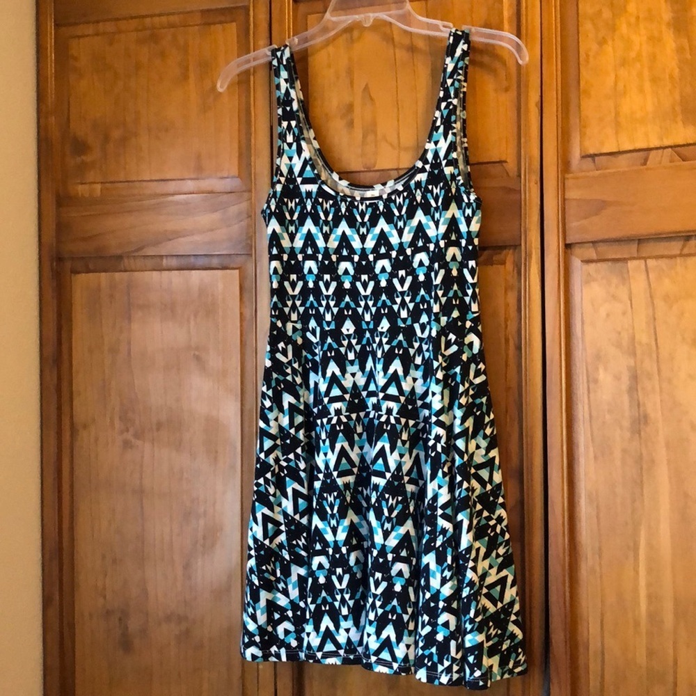 Aeropostale Black & Teal Geometric Skater Dress